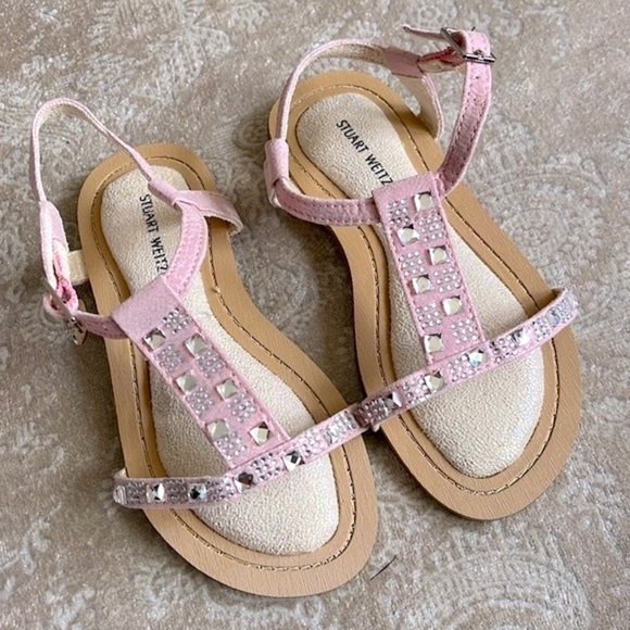 Brand New Stuart Weitzman Rose Pink Ankle Strap Padded Girls Sandals Beaded Gems - Picture 15 of 15